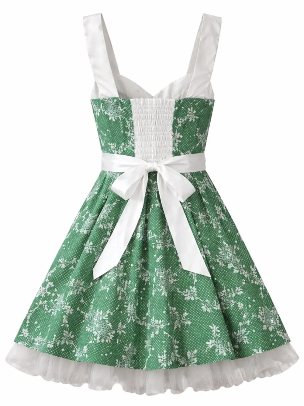 Girls embroidered Whimsy Floral Polka Dot Dress - Green White - Youth M